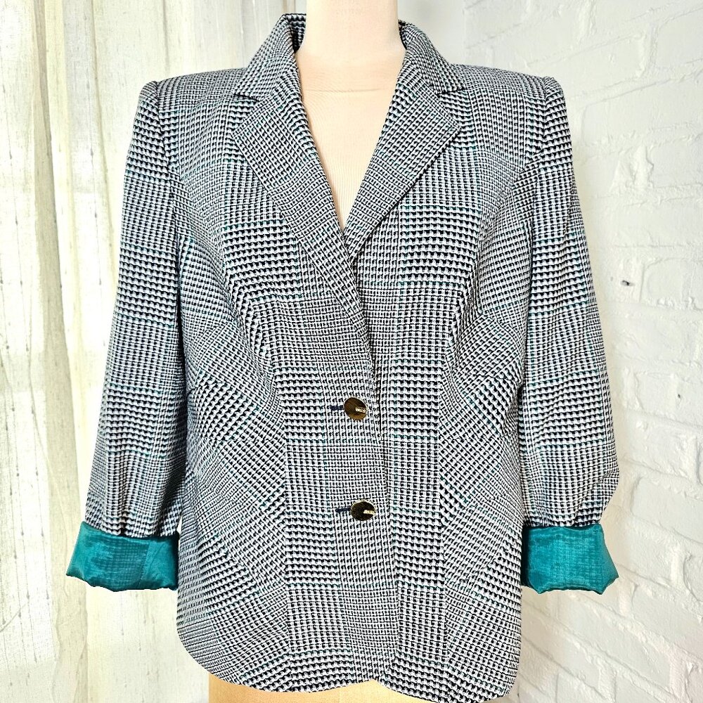 Escada Vintage Wool Mohair Houndstooth Blazer Size 42